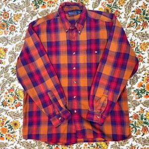VTG 80s / 90s Hathaway Mens Plaid Button Down Shirt Long Sleeve 100% Cotton -‎ L